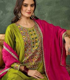 Green vichitra silk embroidery work  suit