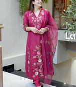 Pink chanderi embroidered kurta pant set