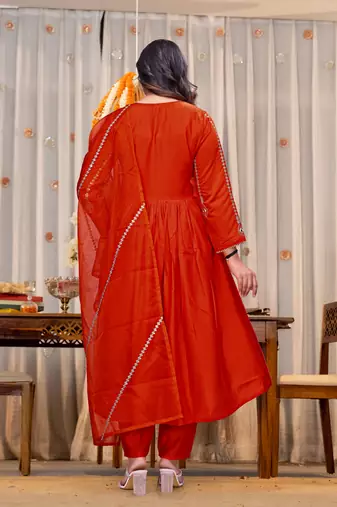 Orange chanderi embroidered kurta pant set