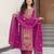 Magenta chinon embroidery work suit 