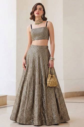 beige soft silk jacquard embellished lehenga choli set