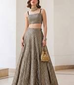 beige soft silk jacquard embellished lehenga choli set