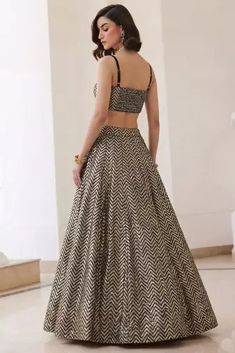 beige soft silk jacquard embellished lehenga choli set