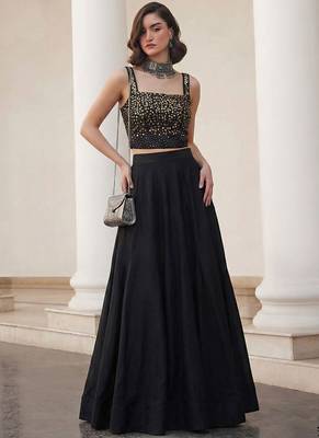 black soft silk jacquard embellished lehenga choli set 1