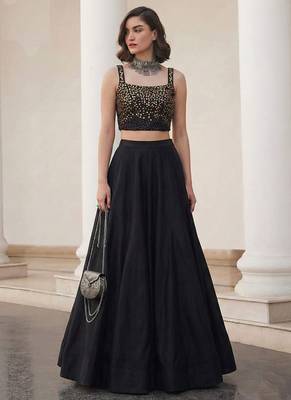 black soft silk jacquard embellished lehenga choli set 2