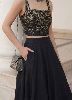 black soft silk jacquard embellished lehenga choli set 3