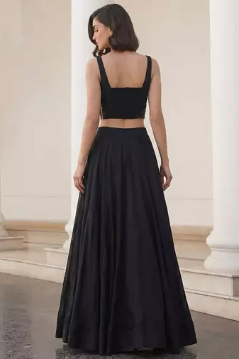 black soft silk jacquard embellished lehenga choli set