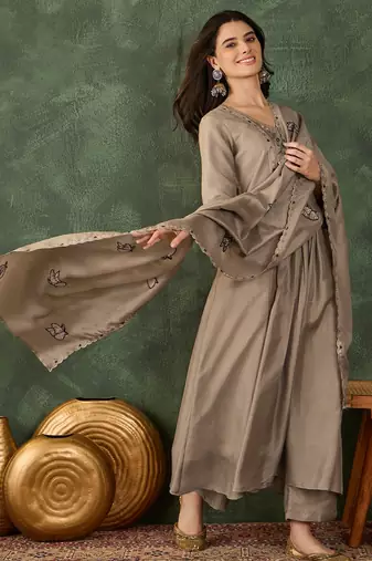 Chiku vichitra silk embroidery suit