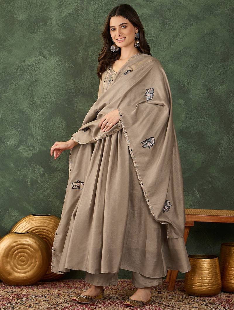 Chiku vichitra silk embroidery work  suit