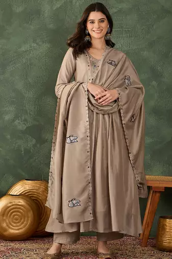 Chiku vichitra silk embroidery suit