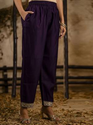 purple embroidered viscose rayon straight kurta set with dupatta 4