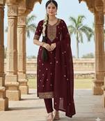 maroon embroidered georgette salwar kameez for festive occasions