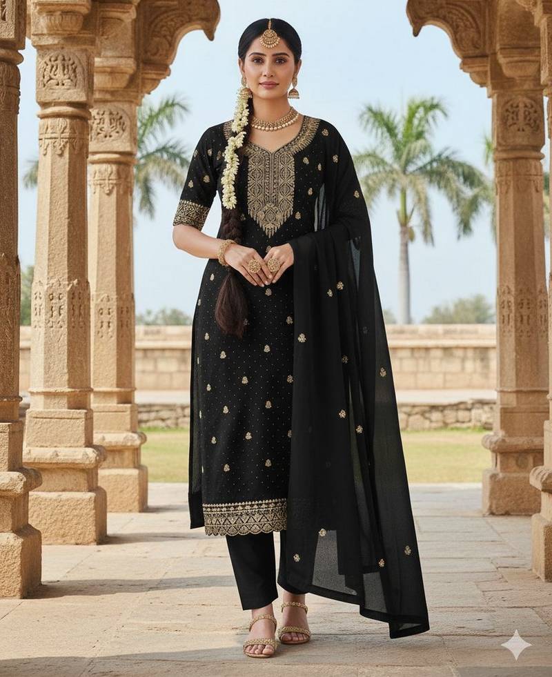 black embroidered georgette salwar kameez for party wear