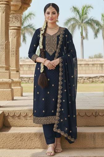 blue embroidered georgette salwar kameez for festive wear