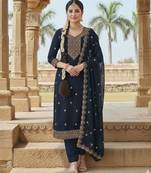 blue embroidered georgette salwar kameez for festive wear