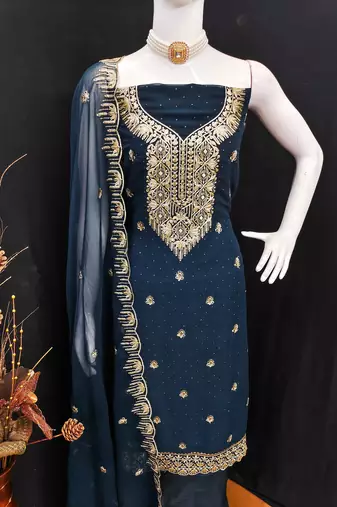 blue embroidered georgette salwar kameez for festive wear