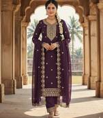purple embroidered georgette salwar kameez for special occasions