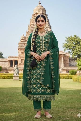 green embroidered georgette salwar kameez for festive wear