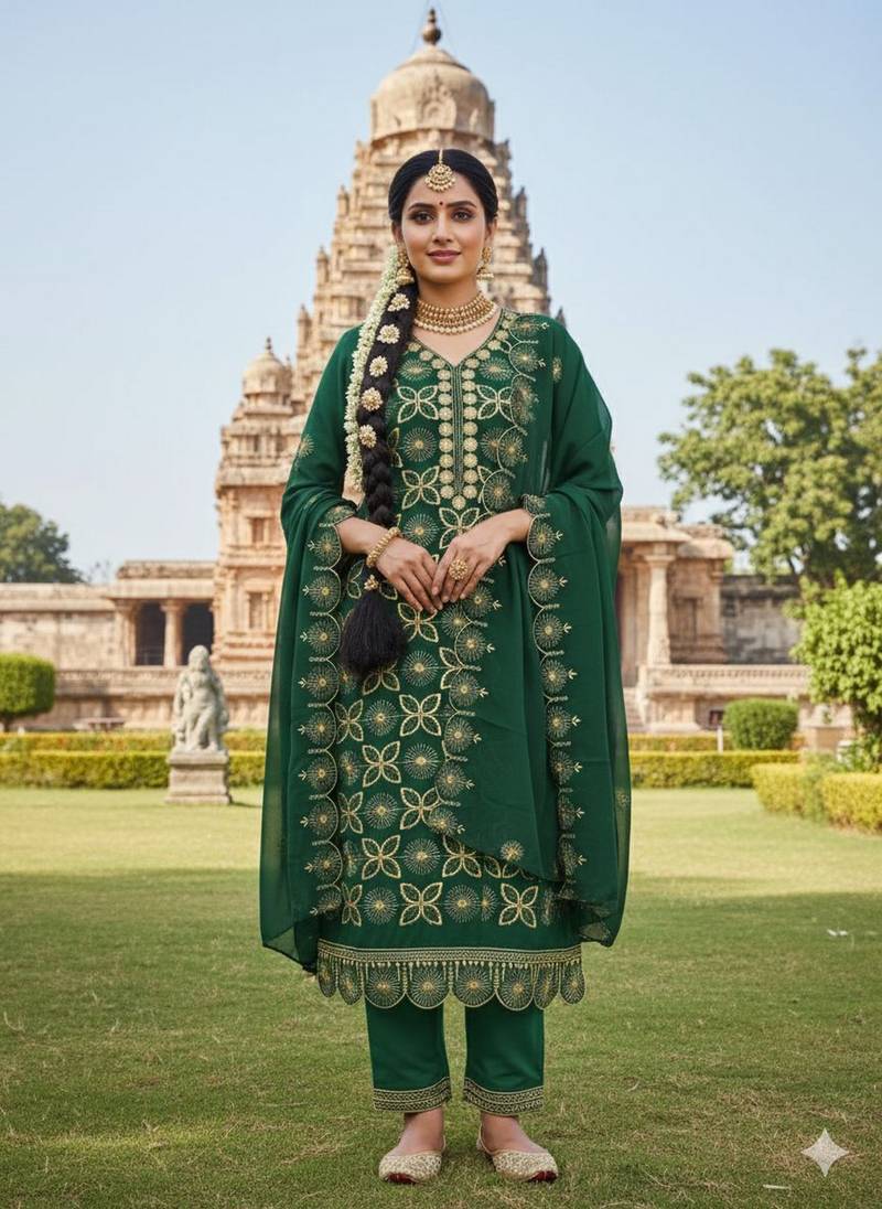 green embroidered georgette salwar kameez for festive wear