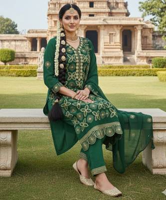 green embroidered georgette salwar kameez for festive wear 2