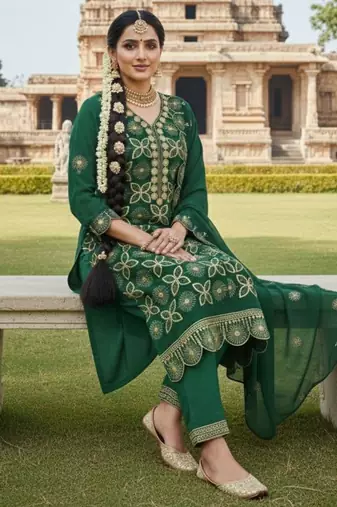green embroidered georgette salwar kameez for festive wear