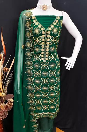 green embroidered georgette salwar kameez for festive wear