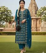 teal embroidered georgette salwar kameez for party wear