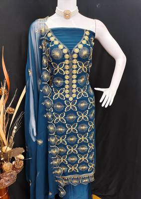 teal embroidered georgette salwar kameez for party wear 3