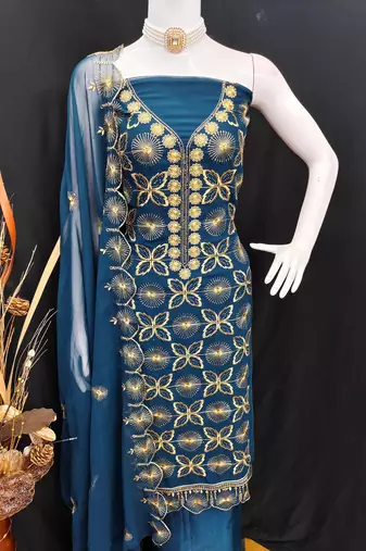 teal embroidered georgette salwar kameez for party wear