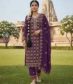 lavender embroidered georgette salwar kameez for festive occasions