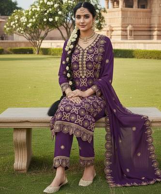 lavender embroidered georgette salwar kameez for festive occasions 2