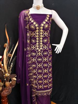 lavender embroidered georgette salwar kameez for festive occasions 3