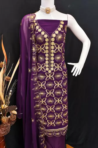 lavender embroidered georgette salwar kameez for festive occasions
