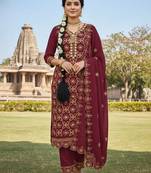 maroon embroidered georgette salwar kameez for festive wear