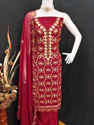 maroon embroidered georgette salwar kameez for festive wear 3