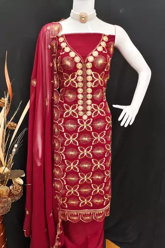 maroon embroidered georgette salwar kameez for festive wear