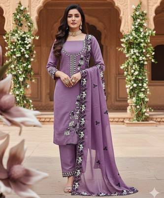 purple embroidered georgette salwar kameez for festive wear 1