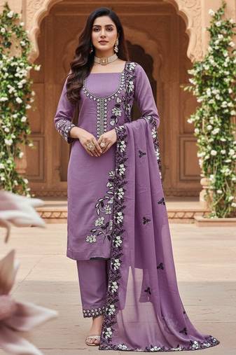 purple embroidered georgette salwar kameez for festive wear