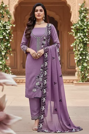 purple embroidered georgette salwar kameez for festive wear