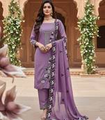 purple embroidered georgette salwar kameez for festive wear