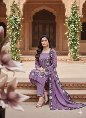 purple embroidered georgette salwar kameez for festive wear 2