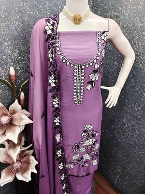 purple embroidered georgette salwar kameez for festive wear 3