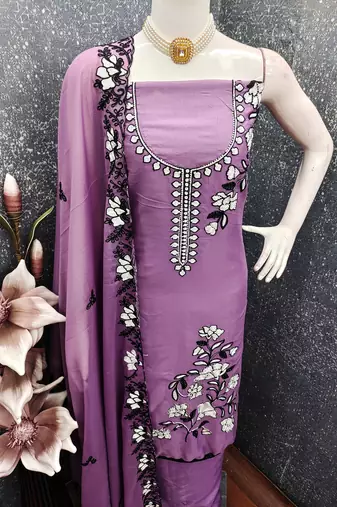 purple embroidered georgette salwar kameez for festive wear
