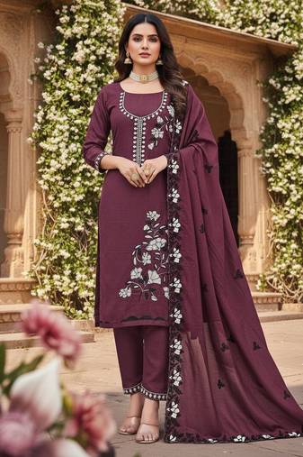 wine star georgette embroidered fabric for salwar kameez