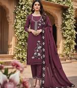 wine star georgette embroidered fabric for salwar kameez