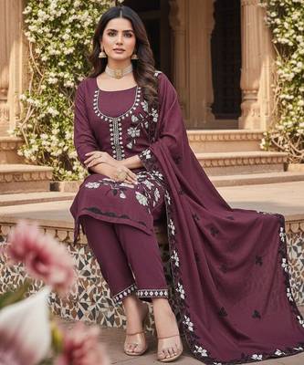 wine star georgette embroidered fabric for salwar kameez 2