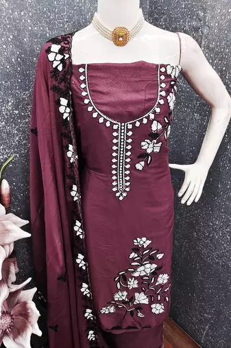 wine star georgette embroidered fabric for salwar kameez