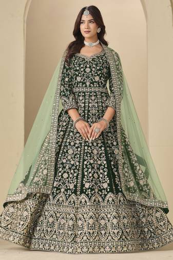 green heavy embroidered wedding ceremonial anarkali suit