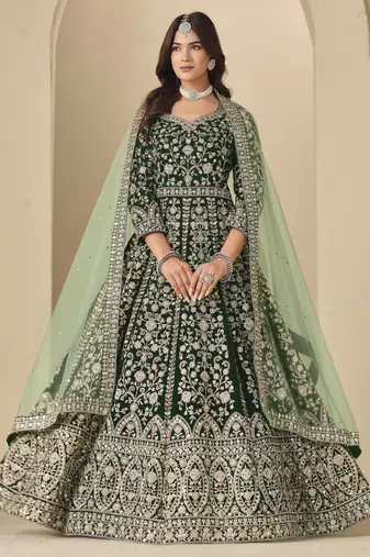 green heavy embroidered wedding ceremonial anarkali suit