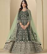 green heavy embroidered wedding ceremonial anarkali suit